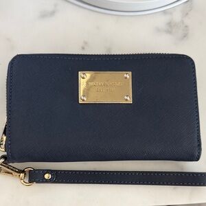 Michael Kors Dark Blue Wristlet with Gold Accents